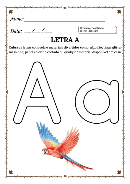 Folha 2: cubra as letras com cola e materiais divertidos