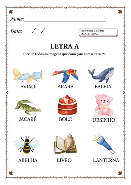 Folha 5: circule as imagens que começam com a letra A
