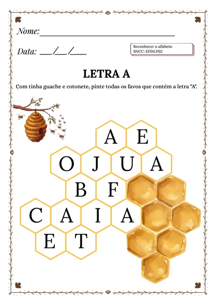 Folha 8: pinte os favos que contêm a letra A