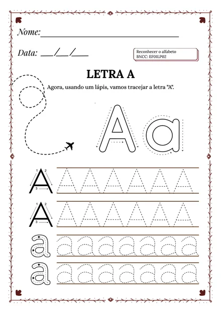 Folha 9: agora, usando um lápis, vamos tracejar a letra A